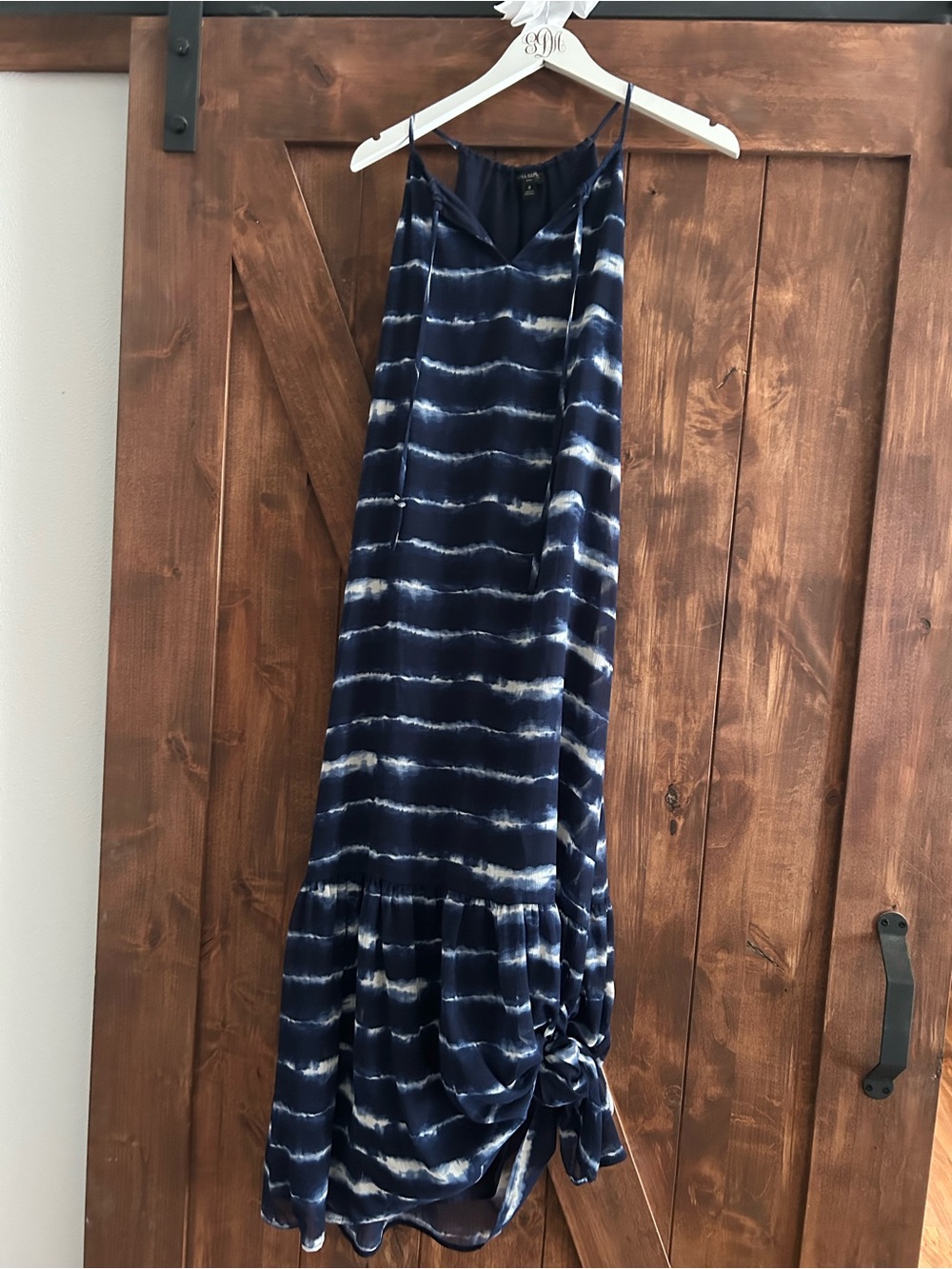 Banana Republic Navy and White Tie-Dye Maxi Skirt with Side Knot